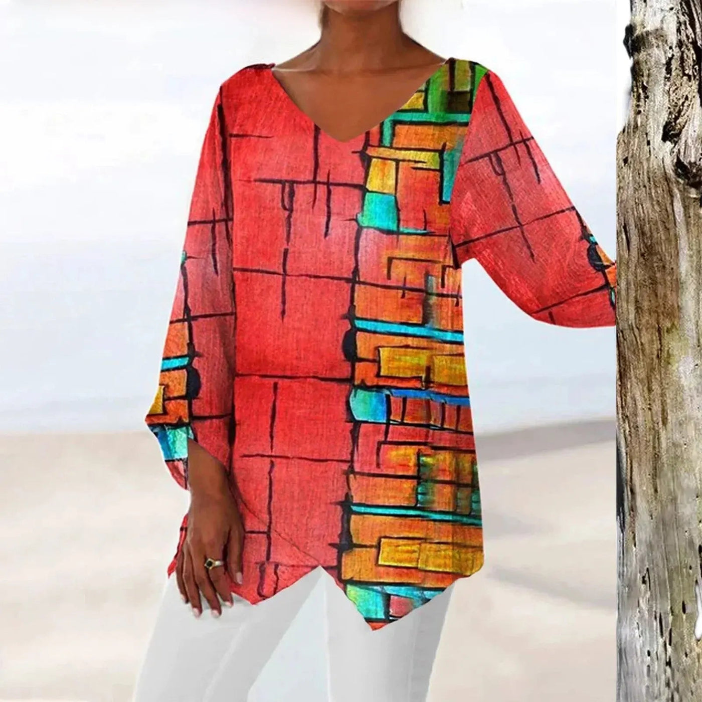 Nadine | Trendiges Langarm Top mit V Ausschnitt