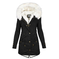 Winterjacke Damen Mit Kapuze | Lang Geschnitten Mit Taschen in Schwarz