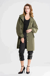 Wiebke | Damen Lässig Knopfverschluss Lange Regenjacke in Militärgrün