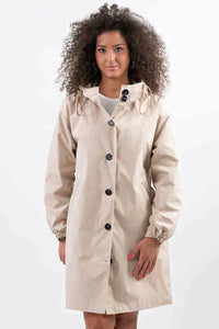 Wiebke | Damen Lässig Knopfverschluss Lange Regenjacke in Beige