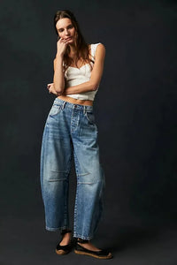 Damen Lässige Leichte Jeans | Niedrigbau in Dunkelblau