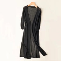 Strickjacke Damen Lang Offen | Leicht Fließend in Schwarz