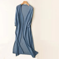 Strickjacke Damen Lang Offen | Leicht Fließend in Blau