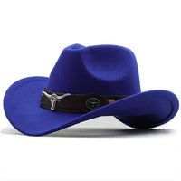 Nord Taschen - Western-Stil Filzhut mit Stier-Schnallenband in Blau