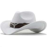 Nord Taschen - Western-Stil Filzhut mit Stier-Schnallenband in Weiß
