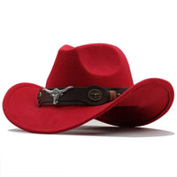 Nord Taschen - Western-Stil Filzhut mit Stier-Schnallenband in Rot