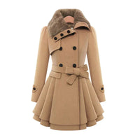 Yena - Stylischer Trenchcoat mit veganem Pelz in Beige