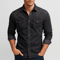Patrick | Herren Jeanshemd mit Taschen in Schwarz