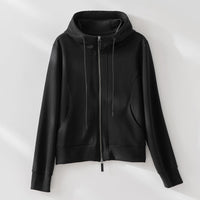 Damen Kapuzen-Performance-Zipjacke mit Reißverschluss und seitlichen Eingriffstaschen Nord Taschen in Schwarzes Oberteil