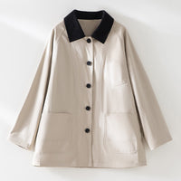 Damen Oversized Baumwoll-Utility-Jacke mit Kontrastkragen und aufgesetzten Taschen Nord Taschen in Antikweiß