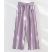 Damen Weite Satin-Loungehose mit elastischem Bund und Eingrifftaschen Nord Taschen in Lila Hose