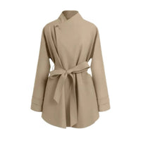 Damen Oversized Wickelbluse mit Stehkragen und Bindegürtel Nord Taschen in Khaki
