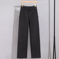 Damen Breite Baumwoll-Frottee-Loungehose mit hohem Bund und Tunnelzug Nord Taschen in Dunkelgraue Hose