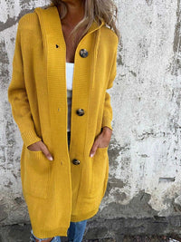 Damen Eleganter Strickmantel Nord Taschen in Gelb