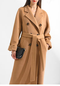 Damen Stilvoller Wollmantel Nord Taschen in Camel