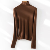 Damen Slim-Fit Feinstrick-Rollkragenpullover mit Stretch Nord Taschen in Kastanienbraun