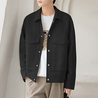 Herren Boxy Overshirt-Jacke mit Druckknöpfen und aufgesetzten Taschen Nord Taschen in Schwarz