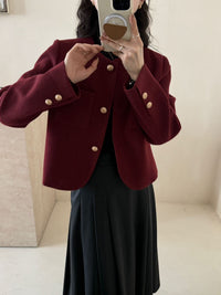 Damen Kurzblazer mit rundem Ausschnitt, Strukturstoff und goldenen Knöpfen Nord Taschen in Angora-Rot (High-End-Serie)