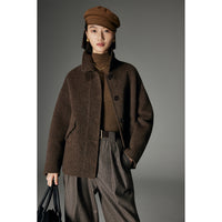 Damen Stilvolle Wolljacke Nord Taschen in Mokka