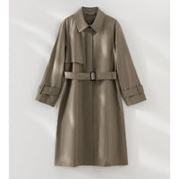 Damen Klassischer Trenchcoat mit Gürtel und Sturmblende Nord Taschen in Khaki