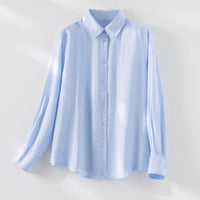 Damen Locker fallende Leinenmix-Bluse mit Hemdkragen und Manschetten Nord Taschen in Blau