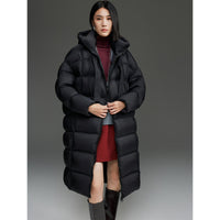 Damen Oversized Stepp-Daunenmantel mit Kapuze und verlängerter Silhouette Nord Taschen in Schwarz