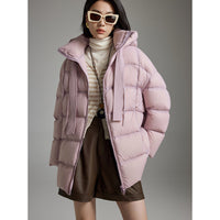 Damen Boxy-Steppjacke mit übergroßem Thermokragen und dekorativen Kordel-Details Nord Taschen in Rosa