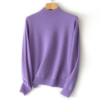 Damen Feiner Stehkragen-Pullover aus Kaschmir-Mix mit gerippten Abschlüssen Nord Taschen in Violett