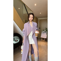 Damen Langer Wollmix-Mantel im Oversize-Trenchstil mit kastigem Schnitt und verstellbaren Manschetten Nord Taschen in Violett