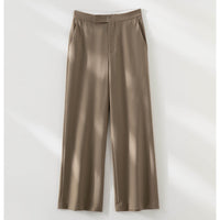 Damen Hochtaillierte weite Palazzo-Hose aus fließendem Satin mit Bügelfalte Nord Taschen in Khaki Schlaghose