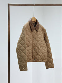 Damen Steppjacke mit hochwertigem Lederkragen Nord Taschen in Khaki