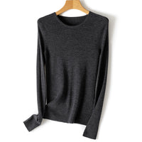 Damen Feiner Feinstrickpullover mit Rundhalsausschnitt und figurnaher Silhouette Nord Taschen in Dunkelmeliertgrau