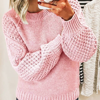 Damen Pullover | Klassischer Strick mit weiten Ärmeln in Rosa