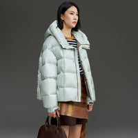 Damen Kurze Stepp-Daunenjacke mit Kapuze Nord Taschen in Minzgrün