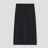 Damen Jersey-Midirock mit elastischem Tunnelzugbund und geradem Fall Nord Taschen in Klassisch Schwarz