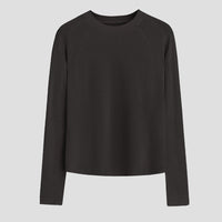 Damen Leichtes Longsleeve-Feinstrickshirt mit Raglanärmeln und Rundhalsausschnitt Nord Taschen in Schwarz