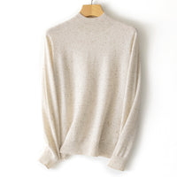 Damen Feiner Stehkragen-Pullover aus Kaschmir-Mix mit gerippten Abschlüssen Nord Taschen in Gepunktetes Haferbeige