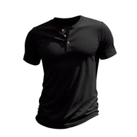 Herren Sommer Slim Fit Henley T-shirt in Schwarz