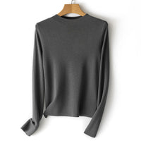 Damen Feinstrick-Pullover mit kurzem Stehkragen und schmaler Silhouette Nord Taschen in Meliertes Grau