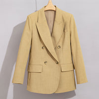Damen Doppelreihiger strukturierter Blazer mit markantem Revers und Pattentaschen Nord Taschen in Gelb