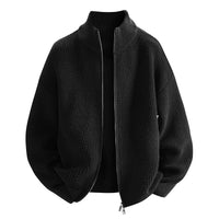 Damen modische Strickjacke mit hohem Kragen und Reißverschluss in Schwarz