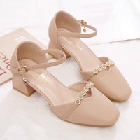Damen Elegante Hochzeits-Pumps mit dezentem Schmuckdetail und komfortablem Blockabsatz in Aprikose