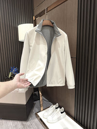Herren Leichte Reißverschluss-Jacke mit elastischem Saum und kontrastkragen Nord Taschen in Grünlichweiß