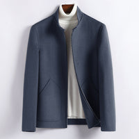 Herren Elegante Kurzjacke aus Wollmix mit Stehkragen, verdecktem Reißverschluss und konturierten Eingrifftaschen Nord Taschen in Grau-Blau (100% Wolle)