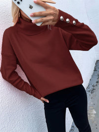 Lässiger Rollkragenpullover für Damen | Mit Knopfmanschetten in Burgunderrot