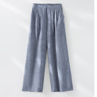 Damen Hochtaillierte Palazzo-Hose aus Leinenmix mit Bundfalten und elastischem Komfortbund Nord Taschen in Blaue Hose