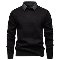 Herren Feinstrickpullover mit integriertem Hemdkragen‑Detail Nord Taschen in 9063 Schwarz, gefüttert