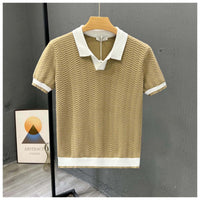 Daniel | Kontrastkragen Kurzarm Poloshirt in Khaki
