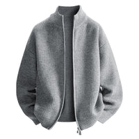Damen modische Strickjacke mit hohem Kragen und Reißverschluss in Grau