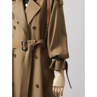 Damen Doppelreihiger Trenchcoat mit Taillengürtel und Ballonärmeln Nord Taschen in Dunkles Khaki